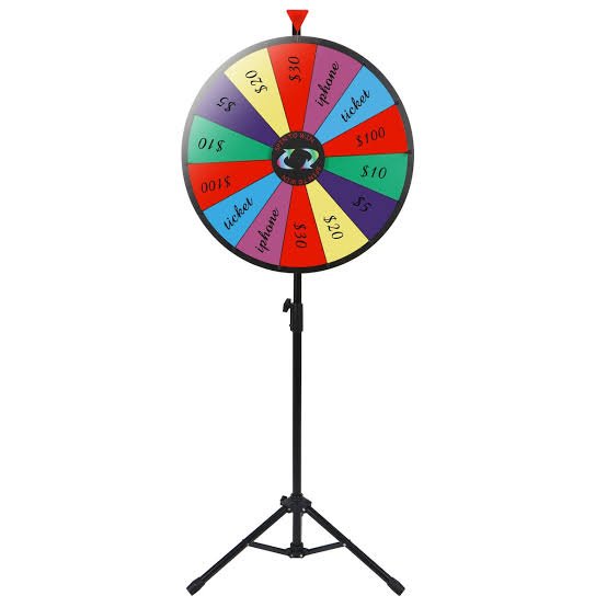 Spin and win wheel with adjustable tripod stand
